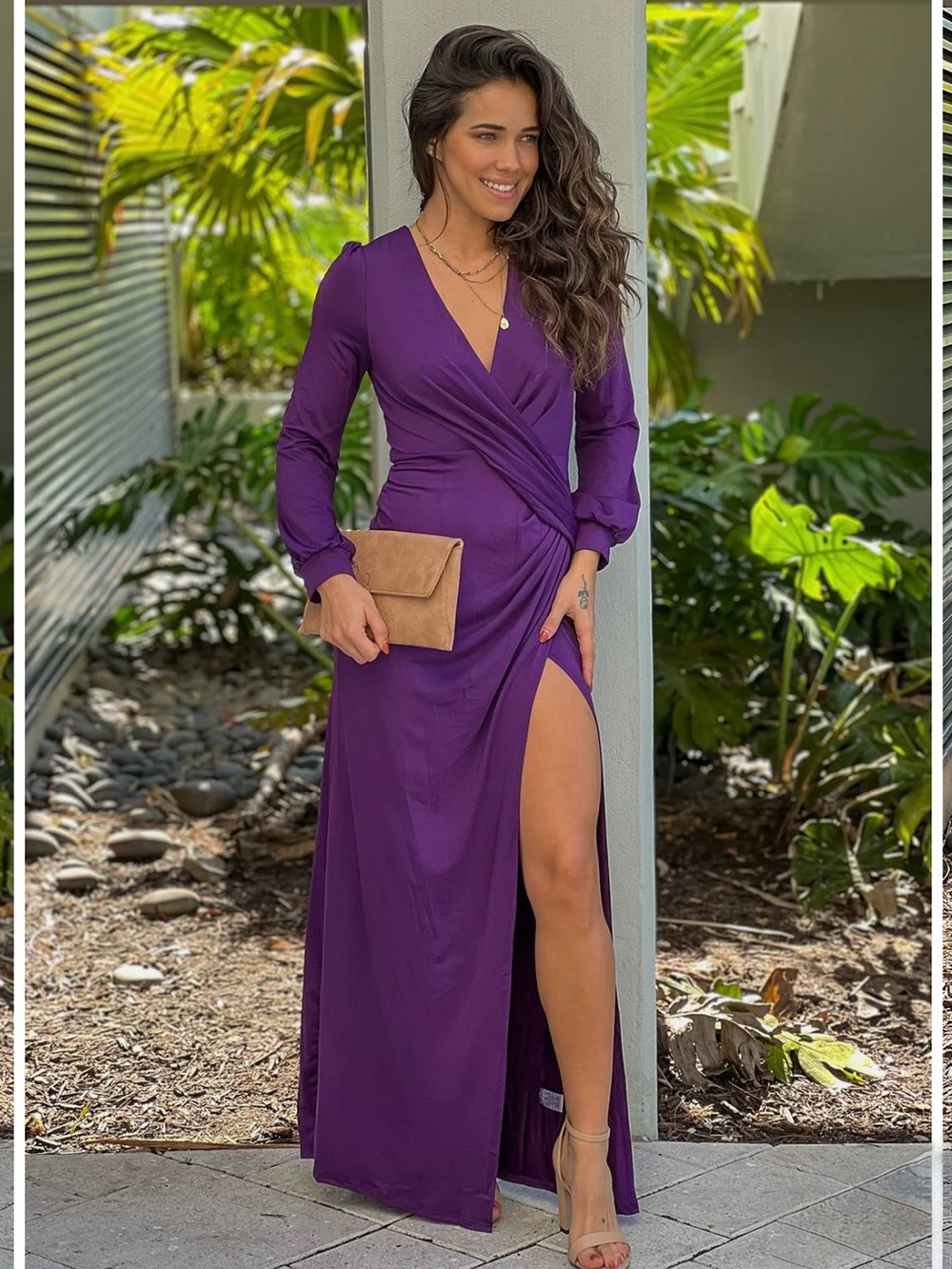 Venus Purple Maxi Dress with Long Sleeves and Slit sz Small
